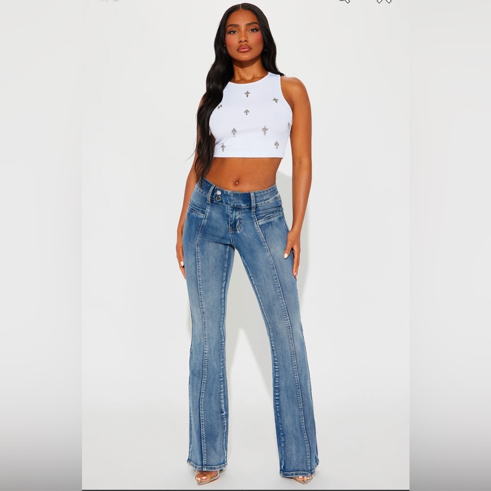 FashionNova Keep An Eye Out Stretch Flare Jeans Dark Wash size 9